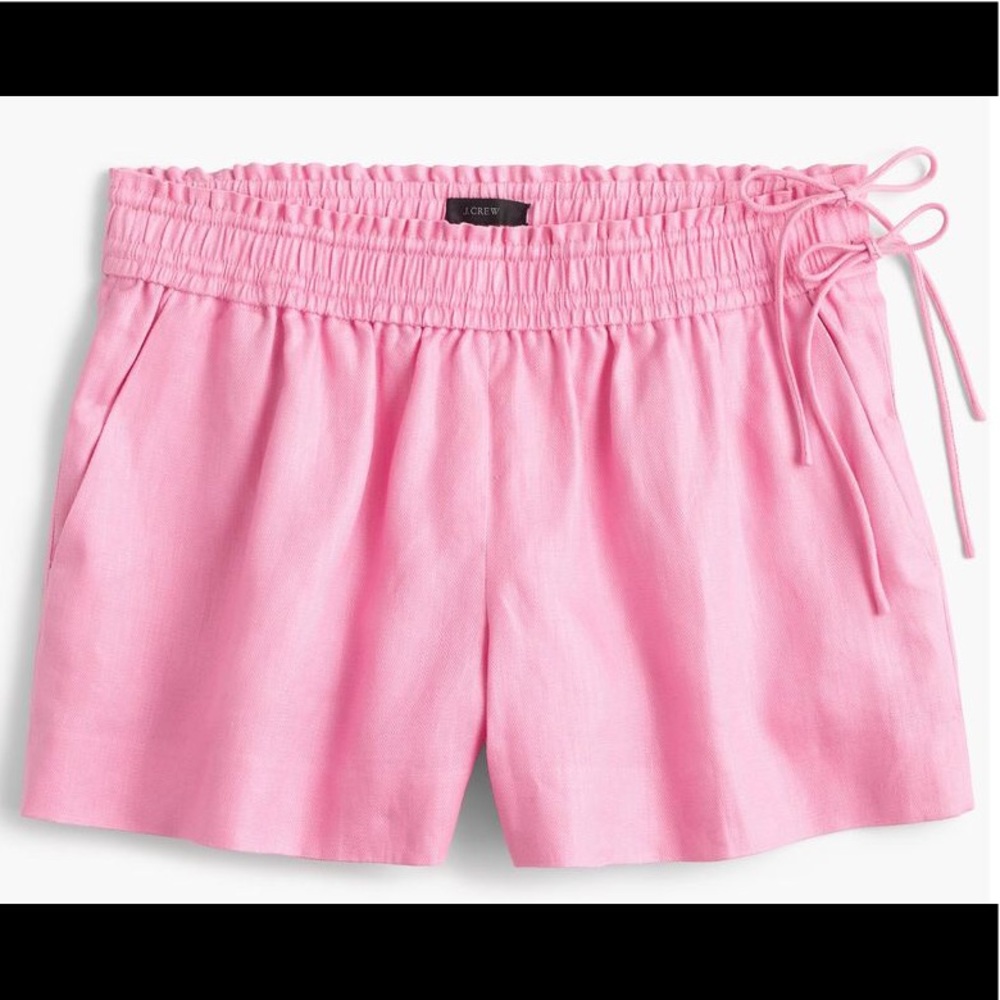 J. Crew Linen Side Tie Pull On Shorts Neon Pink